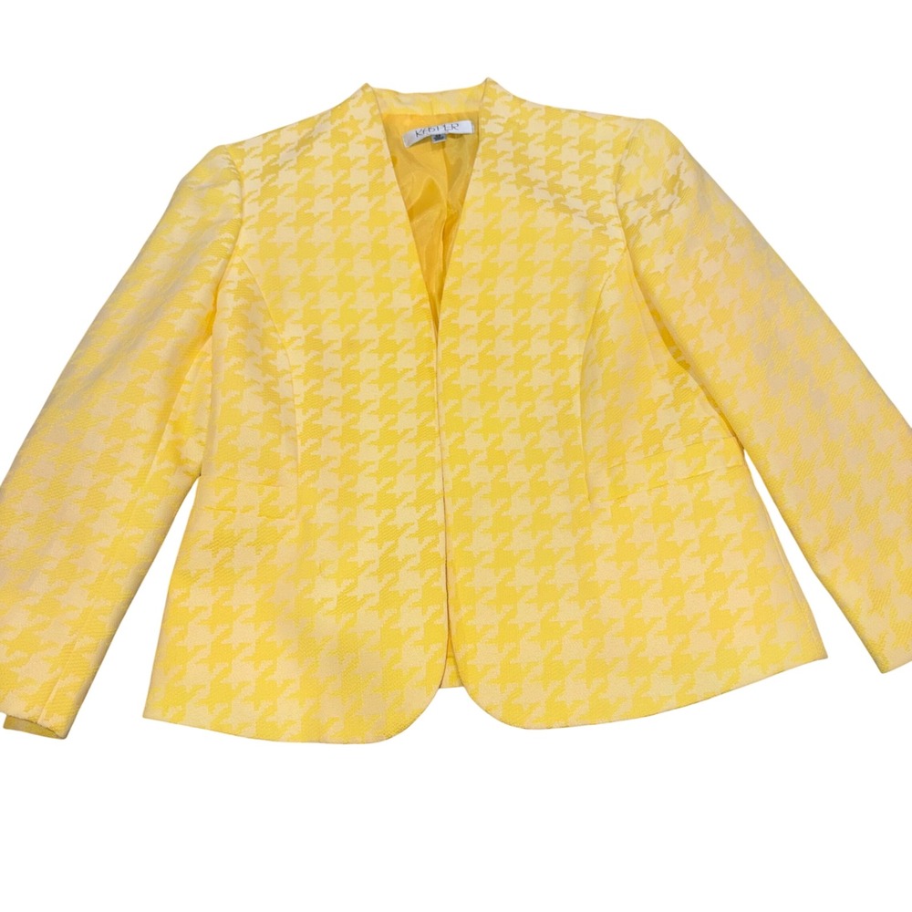 Houndstooth Textured Blazer Womens 4P Yellow Kasper